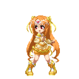 animated animated_gif boots bow brown_hair child cure_muse_(yellow) fighting_stance knee_boots long_hair lowres magical_girl pixel_art precure red_eyes shirabe_ako solo suite_precure takoyaki_neko-san transparent_background yellow_bow