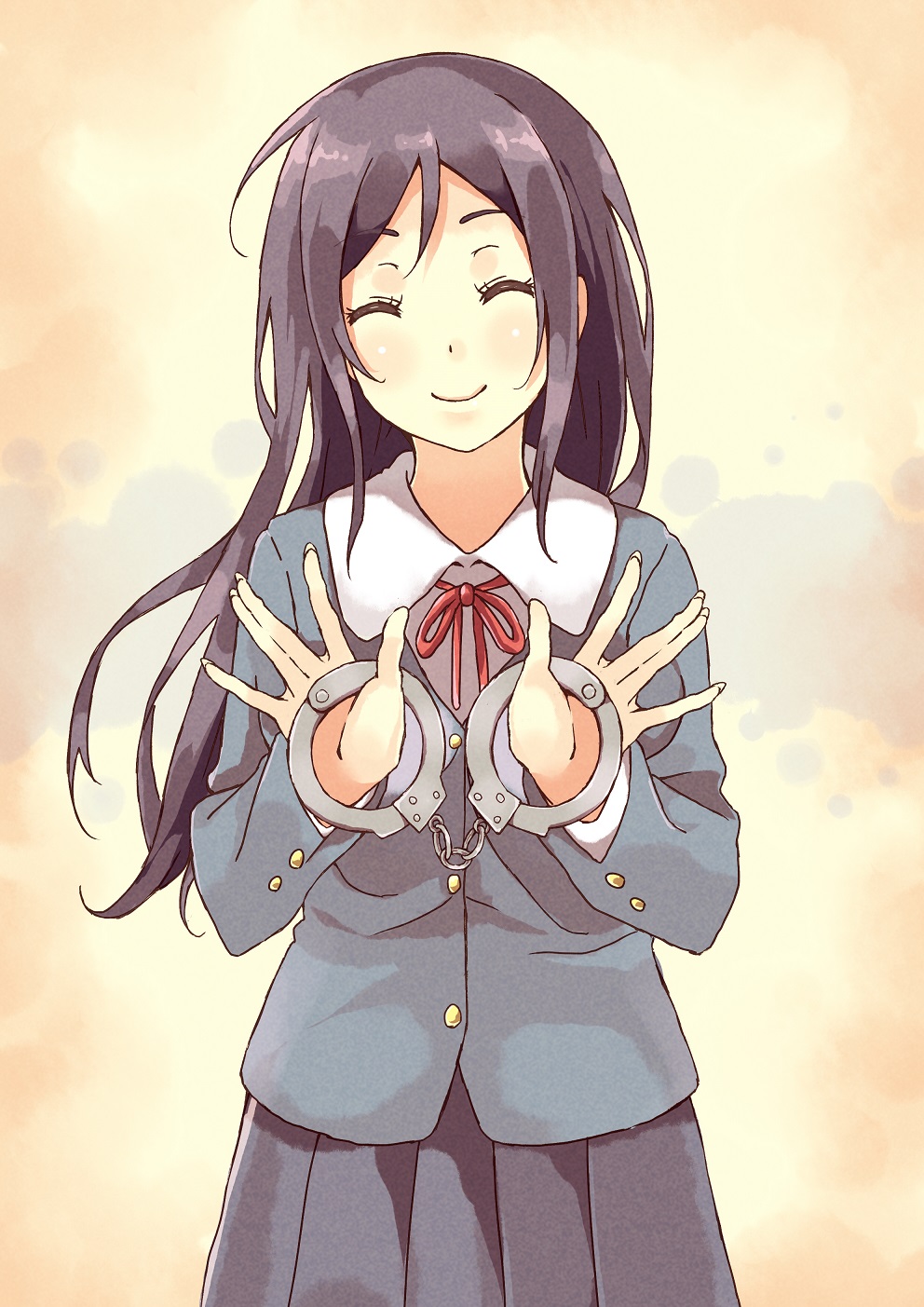 aragaki_ayase black_hair closed_eyes cuffs handcuffs highres long_hair ore_no_imouto_ga_konna_ni_kawaii_wake_ga_nai ponishi. school_uniform