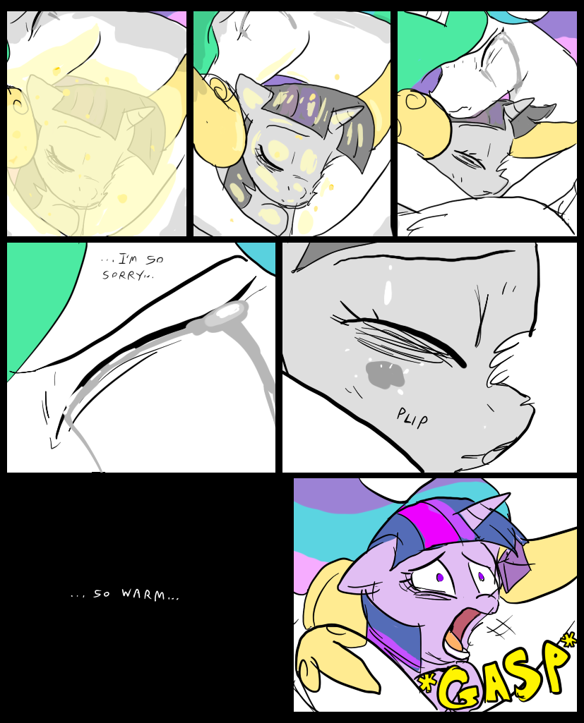 comic dialog duo english_text equine eyes_closed faded female feral friendship_is_magic fur hair horn horse magic mammal metal_(artist) multi-colored_hair my_little_pony pony princess_celestia_(mlp) purple_eyes purple_fur purple_hair speech_bubbles tears text twilight_sparkle_(mlp) unicorn white_fur winged_unicorn wings