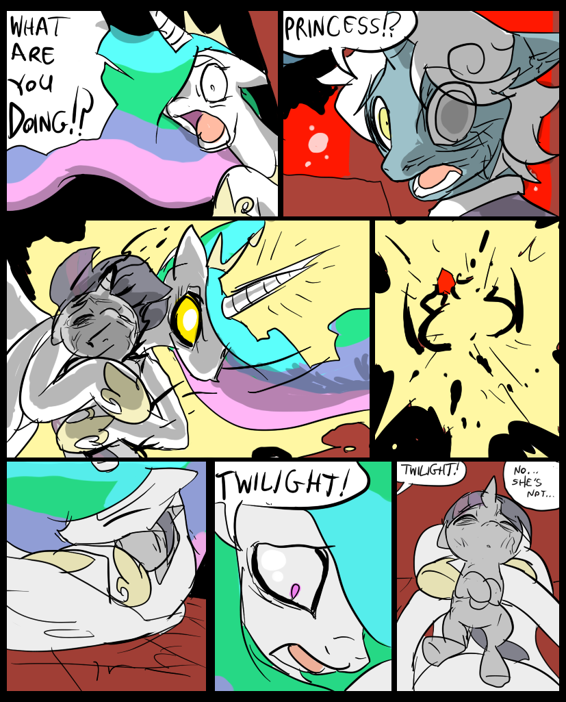 broken burnt comic crown crystal dialog english_text equine faded female feral friendship_is_magic fur gem group hair horn horse jewel magic male mammal metal_(artist) multi-colored_hair my_little_pony original_character pink_eyes pony princess_celestia_(mlp) speech_bubbles text twilight_sparkle_(mlp) unicorn white_fur white_hair winged_unicorn wings