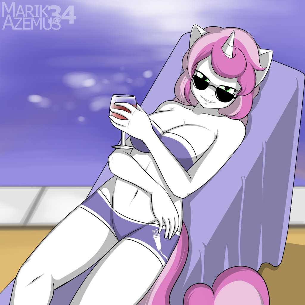 alcohol anthro anthrofied beverage big_breasts breasts cleavage clothed clothing cutie_mark equine eyewear female friendship_is_magic glass glasses green_eyes hair horn horse looking_at_viewer mammal marik_azemus34 marikazemus34 my_little_pony navel pony pool solo sunglasses sweetie_belle_(mlp) swimming_pool two_tone_hair unicorn water wine wine_glass