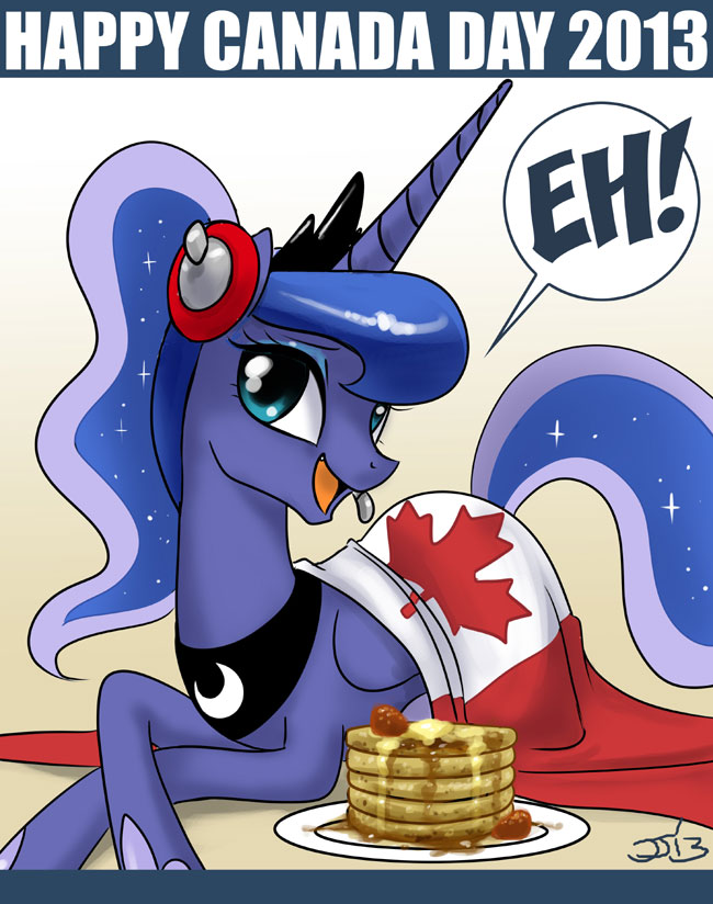 blue_eyes blue_hair canada canada_day cute english_text equine female feral flag friendship_is_magic hair horn horse john_joseco long_hair mammal my_little_pony pony princess_luna_(mlp) smile solo text winged_unicorn wings