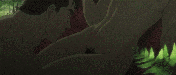 1boy 1girl animated animated_gif berserk bottomless casca cunnilingus guts nude open_mouth oral pubic_hair pussy spread_legs sweat topless