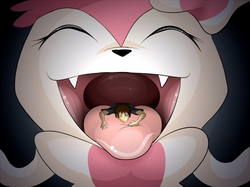 bow brown_hair eeveelution eyes_closed hair human looking_at_viewer male mammal micro nintendo one_eye_closed open_mouth pok&#233;mon pok&eacute;mon ribbons size_difference smile sylveon teeth theothefox tongue tongue_out video_games vorarephilia vore
