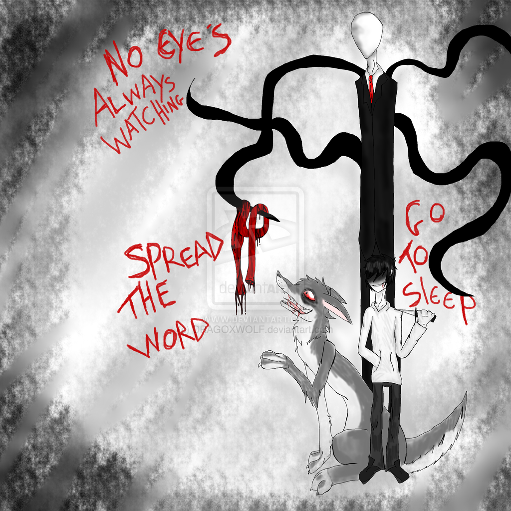 black_hair blood canine clothed clothing creepypasta cute dialog dog english_text faceless feral grin group hair human husky intestines jeff_the_killer knife male mammal open_mouth red_eyes size_difference slenderman smile smile.dog suit teeth tentacles text tongue