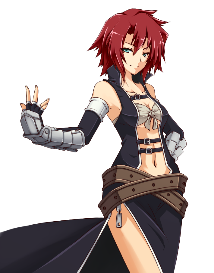 breasts choco_la_tea copyright_request green_eyes hand_on_hip looking_at_viewer medium_breasts red_hair short_hair smile solo transparent_background