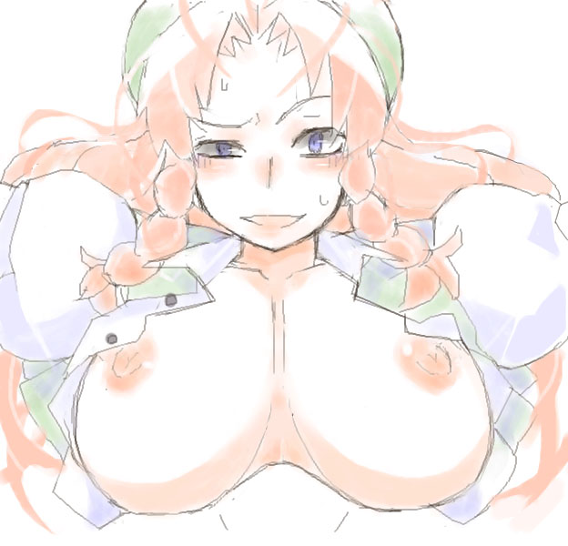 blush breasts hong_meiling large_breasts nipples red_hair ryu3224 smile touhou