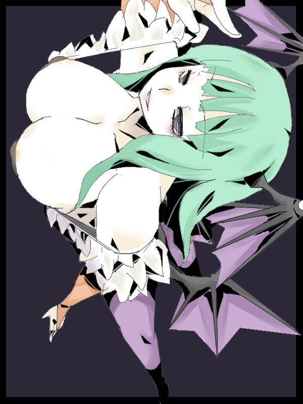 1girl breasts capcom from_above green_hair large_breasts looking_at_viewer morrigan_aensland ryu3224 solo vampire_(game)