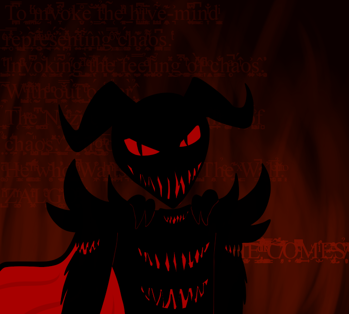 creepy creepypasta fire grin looking_at_viewer monster nightmare_fuel plain_background red_background red_eyes smile solo text zalgo