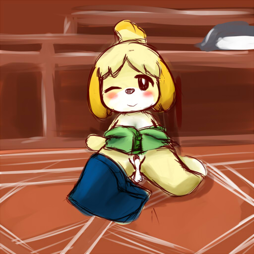 anthro blush canine cum female isabelle_(animal_crossing) mammal nintendo pussy solo video_games