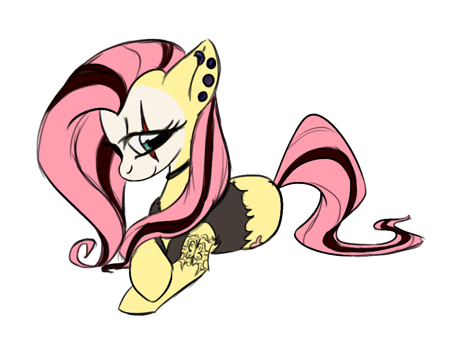 alpha_channel clothed clothing collar colored cutie_mark cyan_eyes ear_piercing equine facial_markings female feral fluttershy_(mlp) friendship_is_magic fur goth hair half-dressed horse itena looking_at_viewer make_up makeup mammal markings metal my_little_pony piercing pink_hair plain_background pony red_hair sketch smile solo tattoo torn_clothing transparent_background two_tone_hair yellow_fur