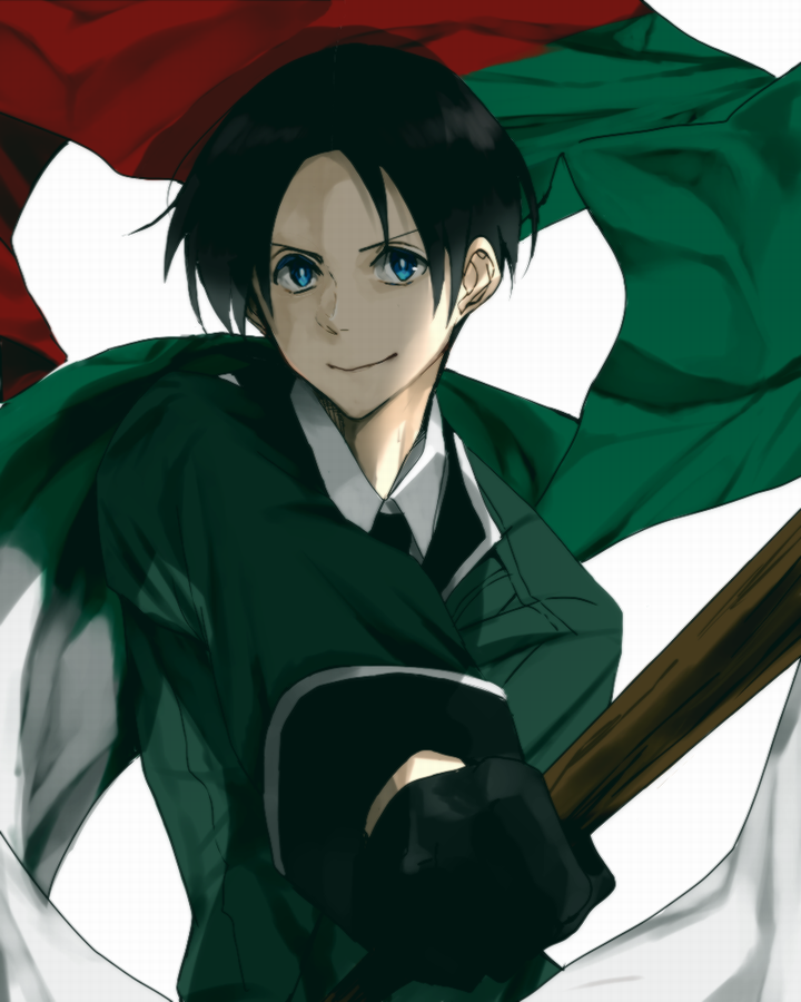 alternate_eye_color axis_powers_hetalia bangs black_gloves black_hair blue_eyes bulgaria_(hetalia) colored_eyelashes flag foreshortening gloves gori hair_intakes holding long_sleeves looking_at_viewer male_focus military military_uniform outstretched_arm parted_bangs smile solo uniform