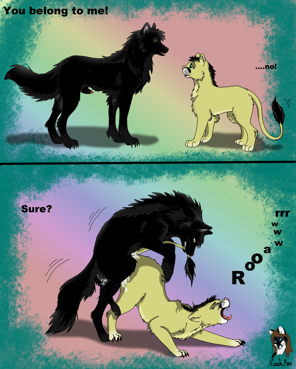 canine comic cum feline female feral feral_on_feral forced interspecies lion male mammal nana nana_(character) nucahfox penis rape sheath straight sy'ros_(character) sy'ros wolf yellow_eyes
