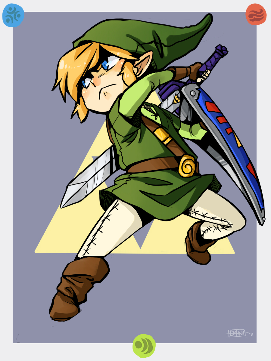 bad_id bad_tumblr_id belt blonde_hair blue_eyes daniella_mccole hat highres link male_focus master_sword pointy_ears shield solo sword the_legend_of_zelda the_legend_of_zelda:_the_wind_waker toon_link tunic weapon