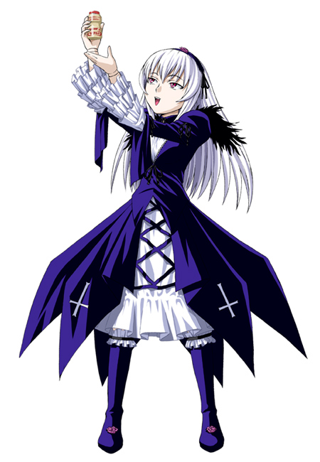 boots doll_joints flower full_body ichikawa_masahiro long_hair red_eyes rose rozen_maiden silver_hair simple_background solo suigintou yakult
