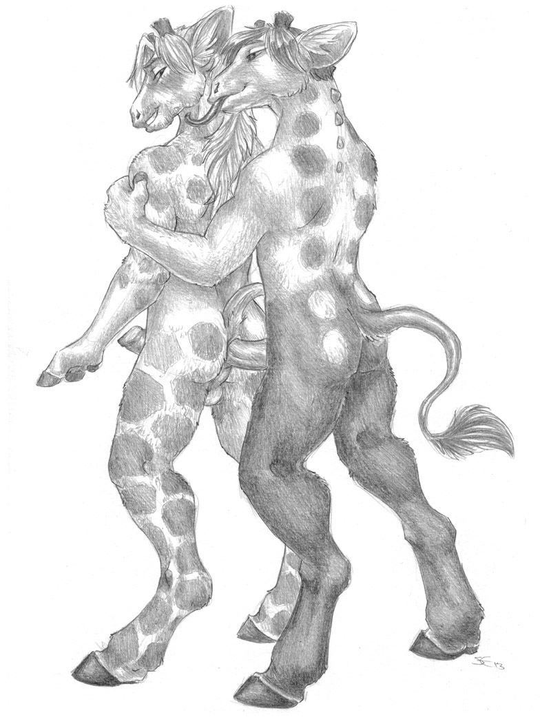 anal anal_penetration anthro anus arm_grab barefoot biceps butt duo equine erection eye_contact fur gay giraffe happy happy_sex hooves horn licking looking_back male mammal monochrome muscles nude penetration penis plain_background raised_tail sabretoothed_ermine scan sex sketch smile spots standing tail_tuft tongue tongue_out topless traditional_media transformation tuft white_background