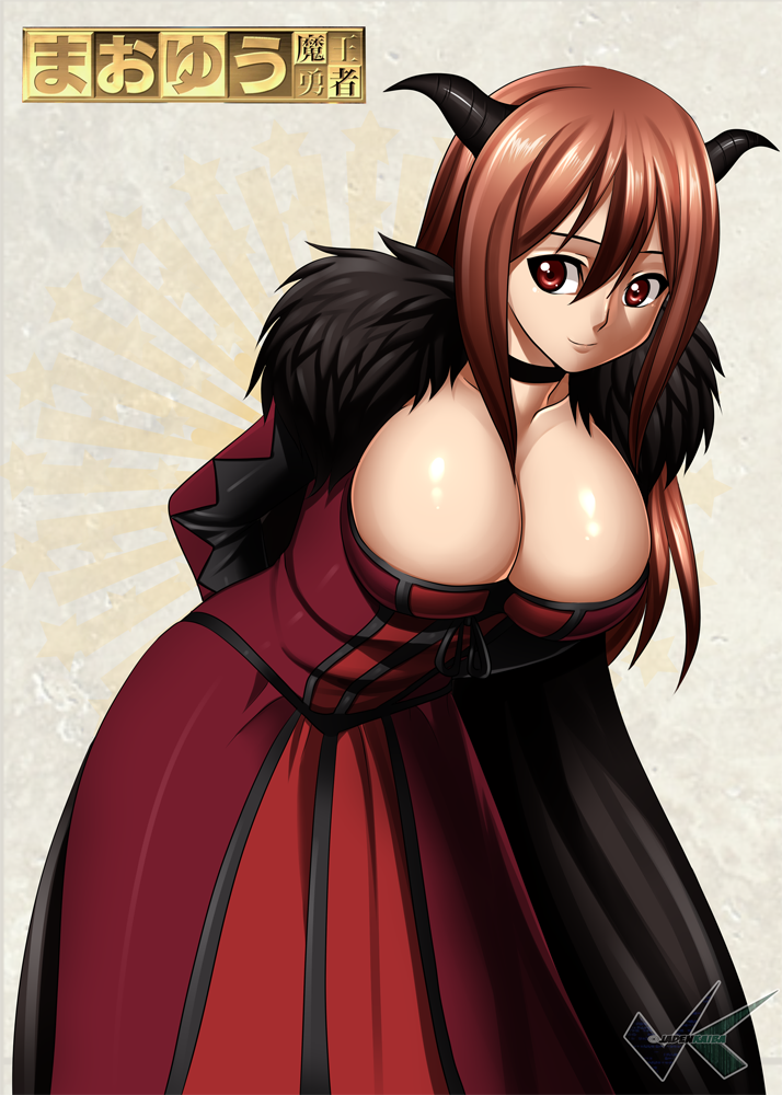1girl breasts cleavage jadenkaiba large_breasts maou_(maoyuu) maoyuu_maou_yuusha red_hair solo
