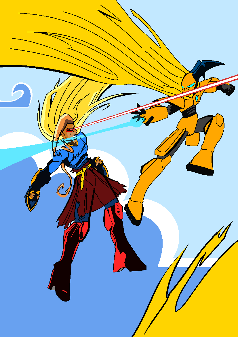 angry armor cape dc_comics female fight jonas-lion laser male outside skirt supergirl