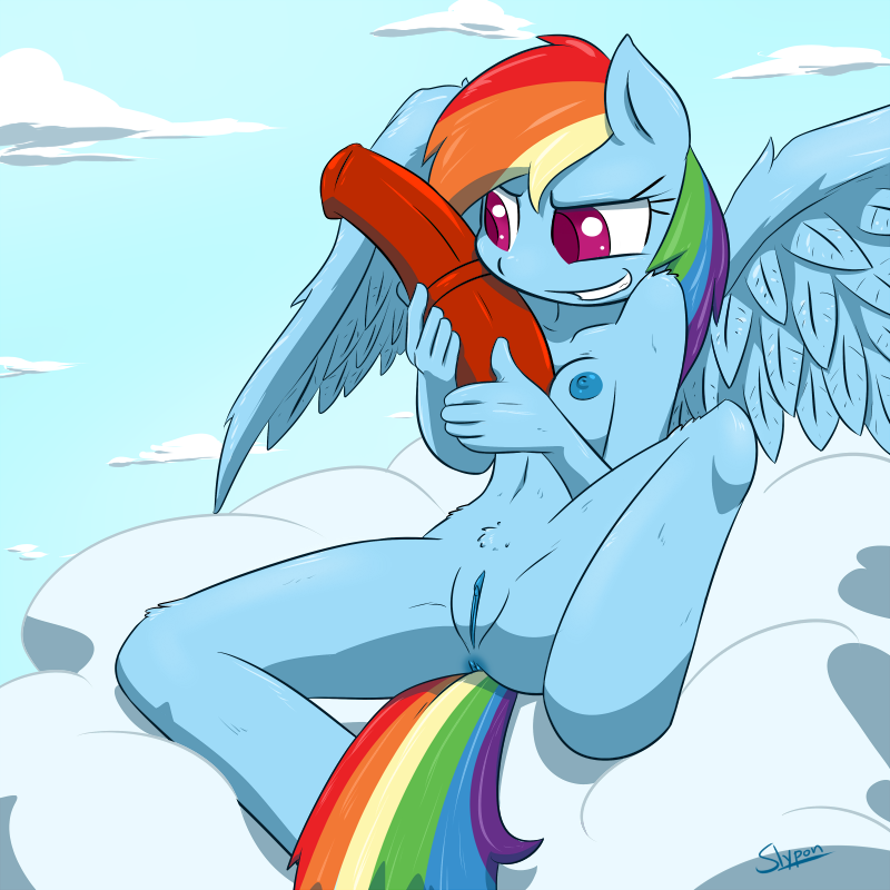 anthrofied anus breasts cloud dildo equine female friendship_is_magic hair horse mammal multi-colored_hair my_little_pony nipples nude pegasus pony pussy rainbow_dash_(mlp) rainbow_hair sex_toy slypon solo wings