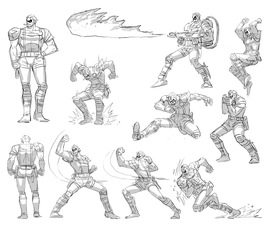 cigar concept_art fighting_game flamethrower greyscale mahito_(tranjistor) male_focus mask monochrome the_comedian watchmen weapon