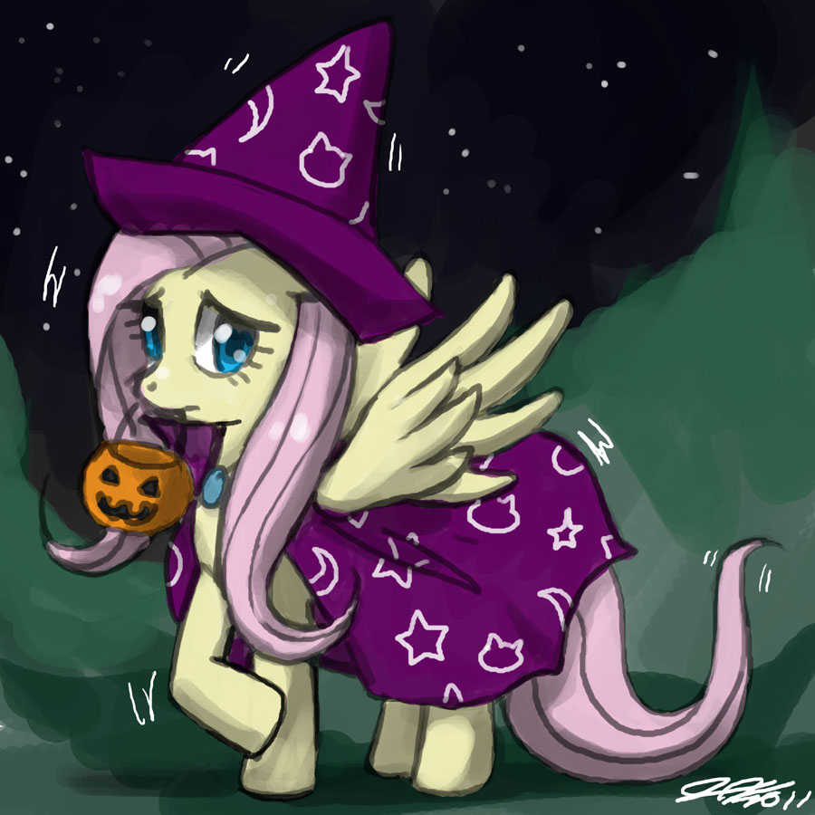 costume equine female feral fluttershy_(mlp) friendship_is_magic halloween hat holidays horse john_joseco mammal my_little_pony pegasus pony solo trick_or_treat wings