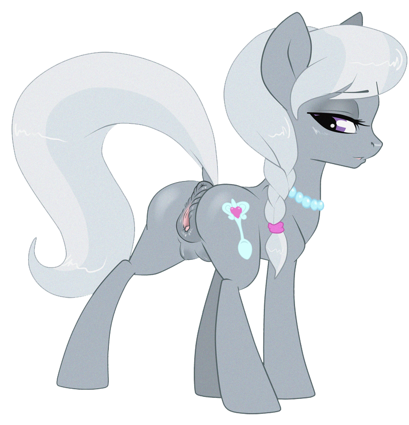 alpha_channel anatomically_correct anatomically_correct_pussy animal_genitalia anus butt clitoral_winking clitoris cutie_mark equine equine_pussy female feral friendship_is_magic fur grey_fur grey_hair hair horse looking_back mammal my_little_pony necklace plain_background pony purple_eyes pussy silver_spoon_(mlp) solo sugarcup teats transparent_background