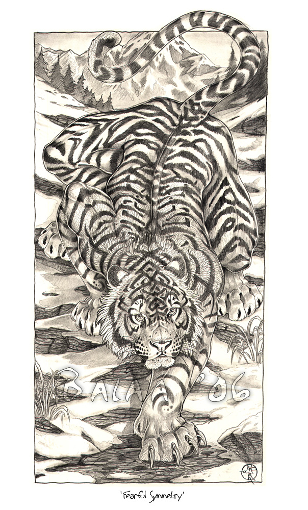 balaa claws feline looking_at_viewer male mammal monochrome mountain muscles signature solo tiger white_tiger