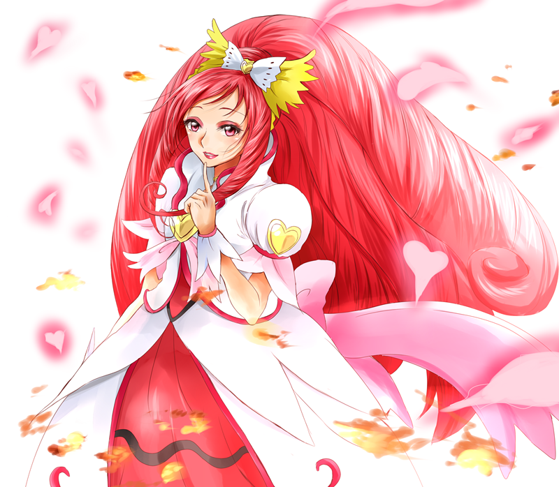 bad_id bad_pixiv_id blush bow brooch choker cure_ace dokidoki!_precure dress flower hair_bow heart jewelry lipstick long_hair madoka_aguri magical_girl makeup petals precure red_eyes red_hair rose shogo_(4274732) skirt smile solo wrist_cuffs