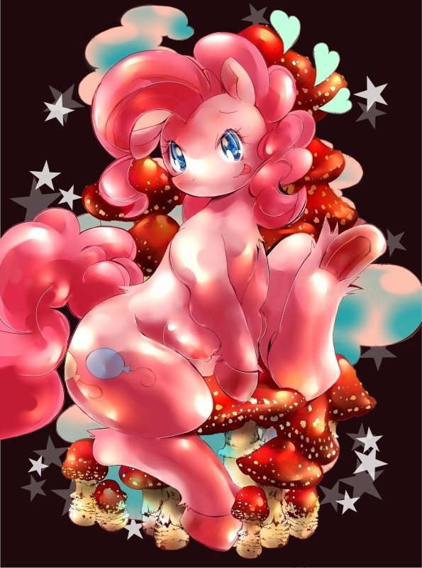 blue_eyes cutie_mark equine female feral friendship_is_magic fur hair horse looking_at_viewer mammal my_little_pony nipples pink_fur pink_hair pinkie_pie_(mlp) pony sitting solo sugai teats tongue