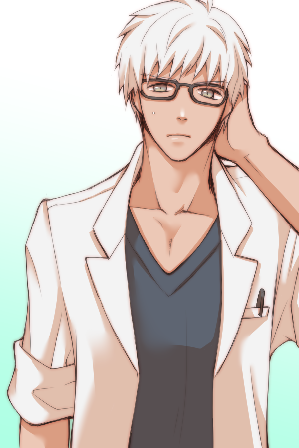 archer bad_id bad_pixiv_id bespectacled fate/stay_night fate_(series) glasses grey_eyes hair_down male_focus mikicocha solo tan white_hair