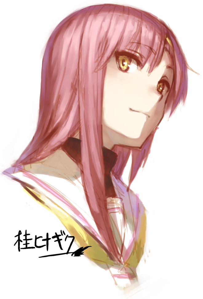 benitama character_name closed_mouth face hayate_no_gotoku! katsura_hinagiku long_hair pink_hair school_uniform serafuku simple_background sketch smile solo upper_body white_background yellow_eyes