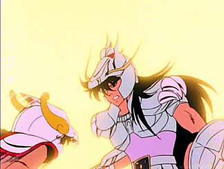 80s animated animated_gif armor battle dragon_shiryuu fight fighting kurumada_masami long_hair lowres oldschool pegasus_seiya saint_seiya