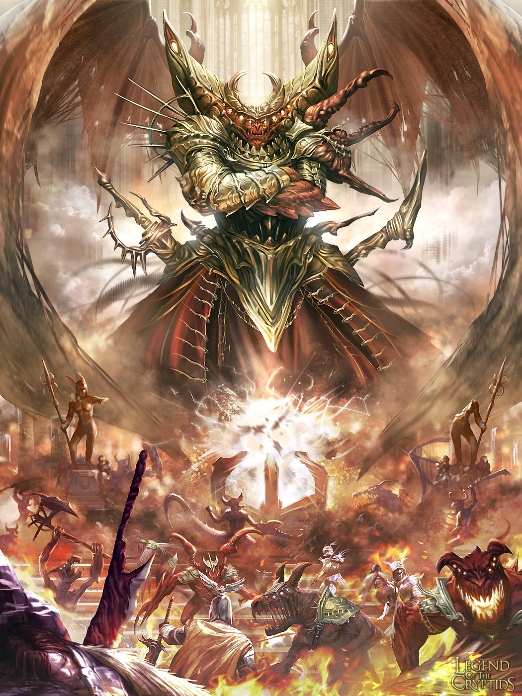 armor battle corpse dcwj fire giant highres horn legend_of_the_cryptids monster multiple_boys sword weapon wings