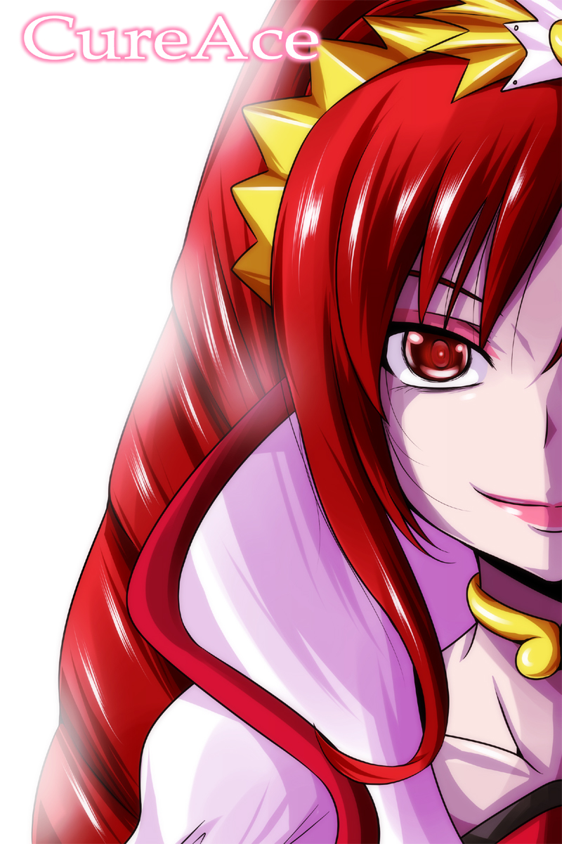 choker cure_ace dokidoki!_precure headband highres long_hair looking_at_viewer madoka_aguri nishi_koutarou popped_collar precure red_eyes red_hair smile solo upper_body