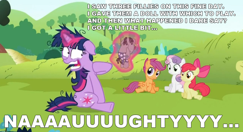 :austin-comix--inc austin-comix-inc clothing courage_the_cowardly_dog creepy cub cutie_mark_crusaders_(mlp) english_text equine female feral freaky_fred friendship_is_magic group horn horse humor mammal my_little_pony parody pegasus pony scootaloo_(mlp) sweetie_belle_(mlp) text twilight_sparkle_(mlp) unicorn wings young
