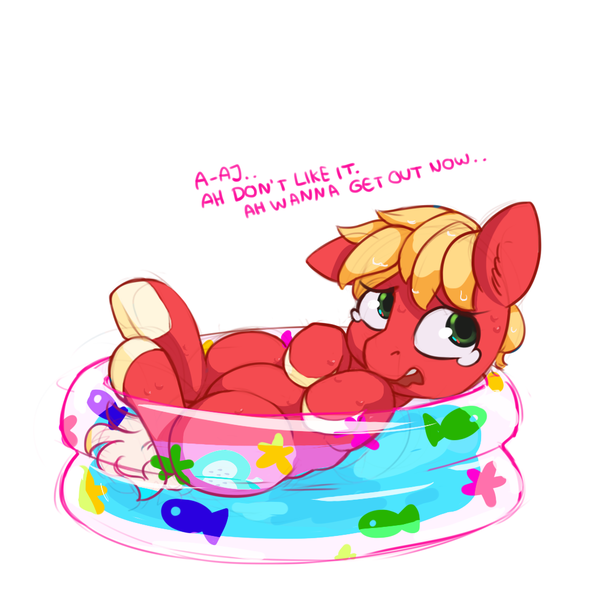 blonde_hair cute cutie_mark equine feral friendship_is_magic fur hair hooves horse male mammal my_little_pony open_mouth pony pool red_fur solo tears text water young