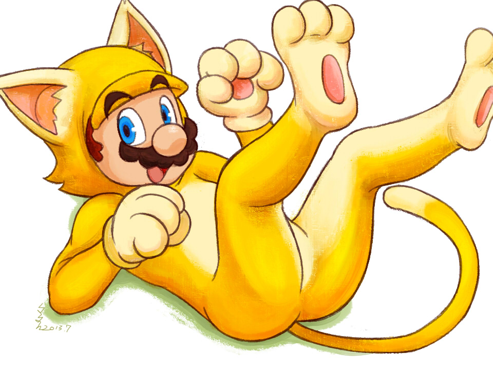 blue_eyes cat_suit facial_hair feline fursuit human male mario mario_bros mustache nintendo paws super_mario_bros. video_games