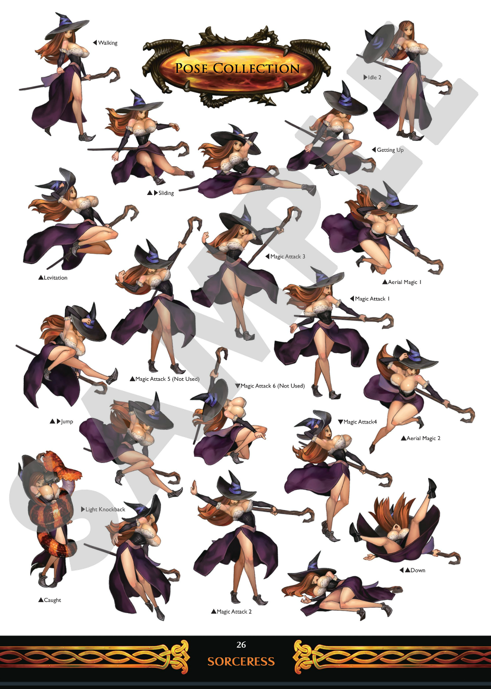 1girl arm_up armpits bare_shoulders black_gloves breasts brown_eyes brown_hair chibi cleavage collarbone crossed_arms curvy detached_sleeves dragon's_crown dragon's_crown dress elbow_gloves fighting fighting_stance gloves hand_on_hip hat highres hips holding huge_breasts knees legs lips long_hair lying multiple_boys open_mouth orange_hair parted_lips pout red_eyes red_hair sample sash shiny shiny_skin shoes side_slit simple_background sitting skull smile solo sorceress sorceress_(dragon's_crown) staff statue strapless_dress thighs weapon white_background wide_hips wind witch_hat