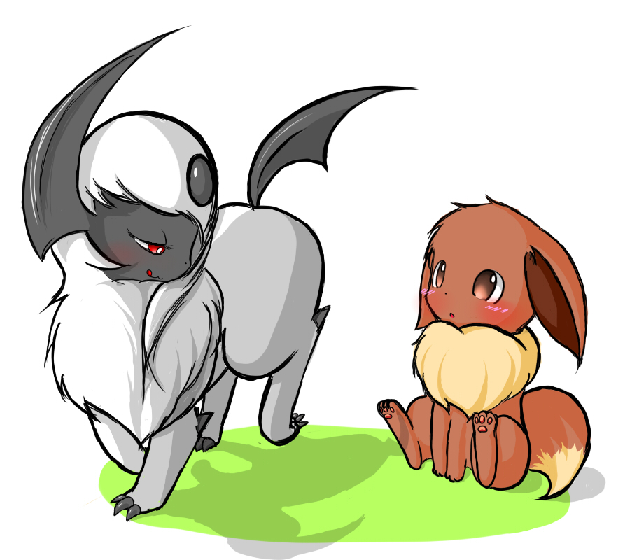 blush chest_tuft claws closed_mouth duo eevee feral fur hindpaw kajiura nintendo paws pok&#233;mon pok&eacute;mon simple_background sitting size_difference tongue tuft video_games walking
