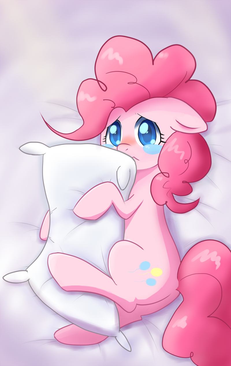 aymint bed blue_eyes cutie_mark equine female feral friendship_is_magic hair horse lying mammal my_little_pony pillow pink_hair pinkie_pie_(mlp) pony sad solo tears
