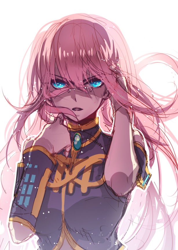 blue_eyes long_hair megurine_luka nicohi pink_hair sketch solo vocaloid