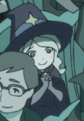 1boy 1girl age_difference animated animated_gif blonde_hair child diana_cavendish hat interlocked_fingers little_witch_academia lowres sitting smile wavy_hair witch_hat