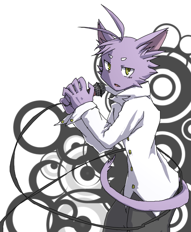 fur male microphone morenatsu purple_fur shin_kuroi simple_background singing solo wire