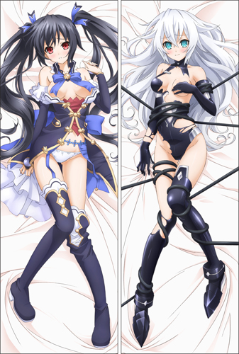 black_hair black_heart blue_eyes boots dakimakura dress gloves long_hair lowres multiple_girls neptune_(series) noire red_eyes thigh_boots thighhighs twintails white_hair