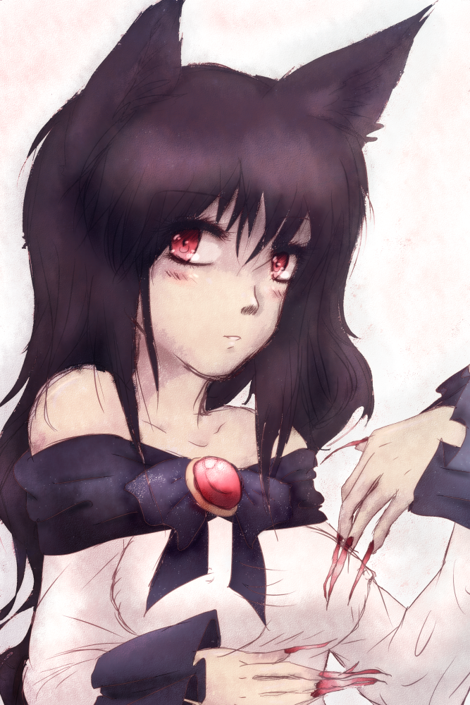 animal_ears bare_shoulders black_hair breasts collarbone covered_nipples eyelashes fingernails imaizumi_kagerou large_breasts lenk64 long_fingernails long_hair looking_at_viewer non-web_source parted_lips red_eyes solo touhou