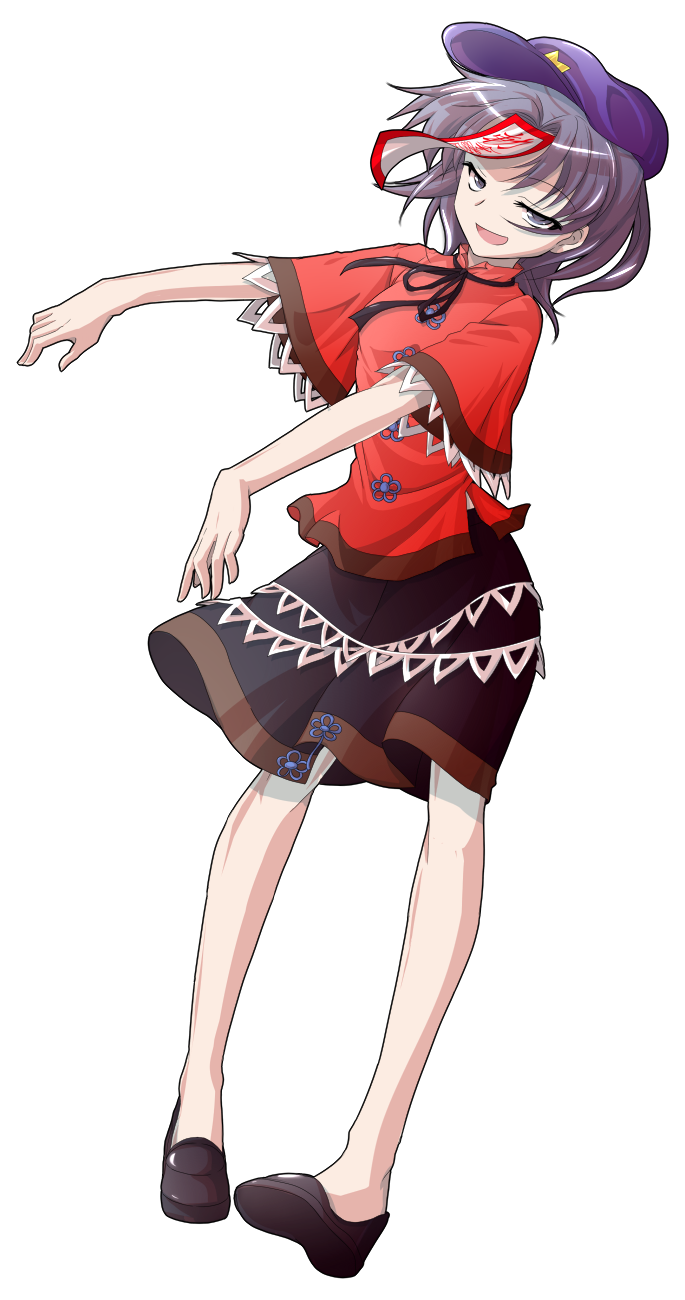 alphes_(style) bad_id bad_pixiv_id blue_eyes blue_hair dairi full_body hat highres jiangshi looking_at_viewer miyako_yoshika ofuda outstretched_arms parody short_hair skirt smile solo star style_parody touhou transparent_background zombie_pose