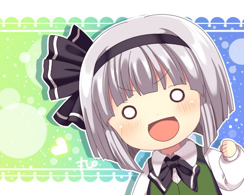 bad_id bad_pixiv_id black_hairband clenched_hand hairband konpaku_youmu lowres matatabi_maru o_o open_mouth short_hair silver_hair solo touhou