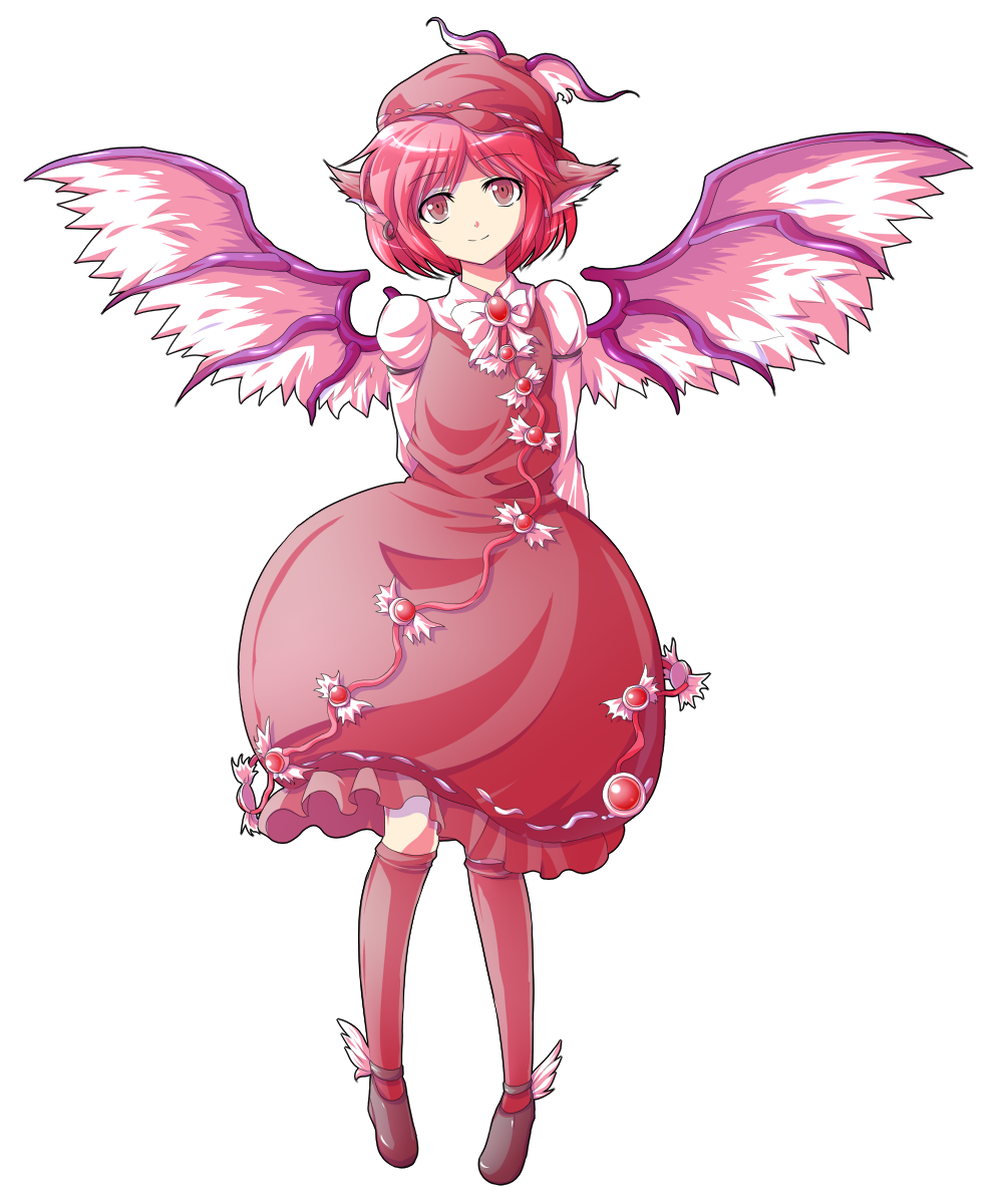 alphes_(style) animal_ears arms_behind_back brown_eyes dairi full_body hat highres looking_at_viewer mystia_lorelei parody pink_hair short_hair smile solo style_parody touhou transparent_background wings