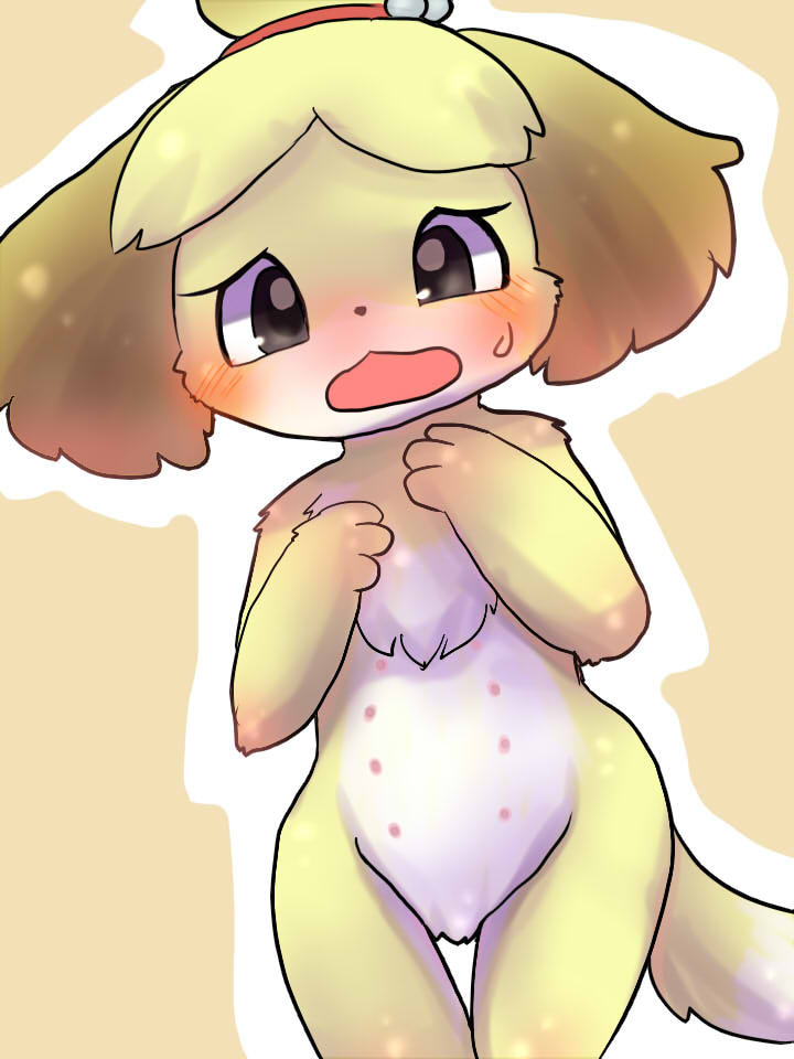 2013 animal_crossing anthro ayahana blush canine dog female isabelle isabelle_(animal_crossing) looking_at_viewer mammal nintendo nipples open_mouth solo video_games