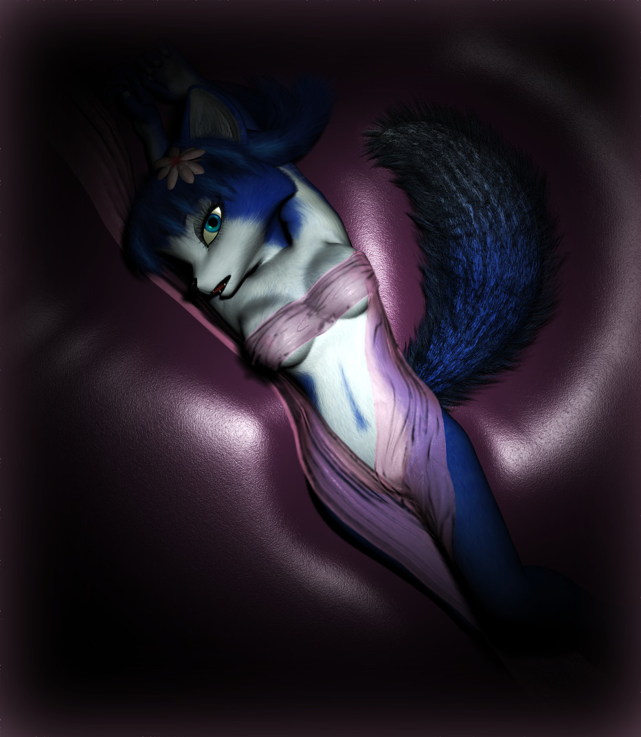 black_nose blackby blue_eyes blue_fur blue_hair breasts canine female flower fox fur hair krystal looking_at_viewer mammal nintendo open_mouth solo source_request star_fox unknown_artist video_games white_fur white_markings